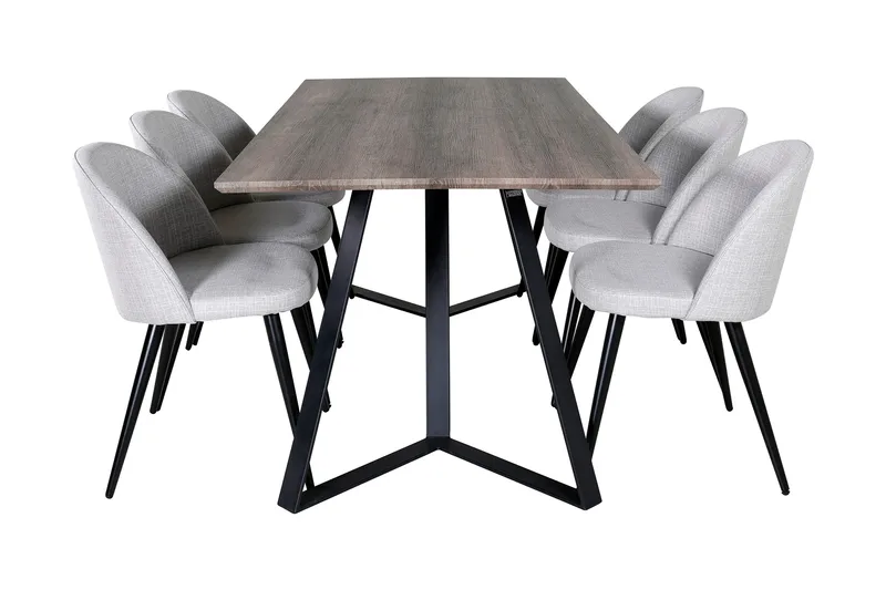 Malvina Matgrupp 180 cm inkl 6 Sedavi Stolar - Grå/Svart - Products - Möbler - Bord & matgrupp - Matgrupp