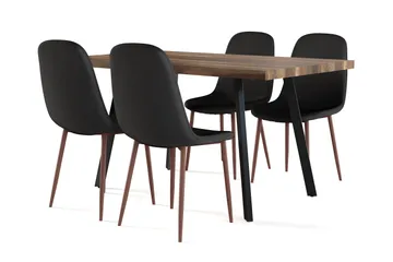 Marcelen Matbord Förlängningsbart med illäggsskiva +  4 st Nibe stol svart med valnöt ben, Brun/Svart