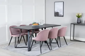 Marina Matgrupp 180 cm Rektangulär med 6 Velvet stolar - Svart - Products - Möbler - Bord & matgrupp - Matgrupp