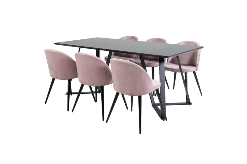Marina Matgrupp 180 cm Rektangulär med 6 Velvet stolar - Svart - Products - Möbler - Bord & matgrupp - Matgrupp