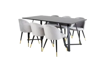 Marina Matgrupp 180 cm Rektangulär med 6 Velvet stolar - Svart - Products - Möbler - Bord & matgrupp - Matgrupp