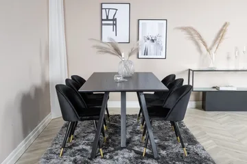 Marina Matgrupp 180 cm Rektangulär med 6 Velvet stolar - Svart/Guld - Products - Möbler - Bord & matgrupp - Matgrupp