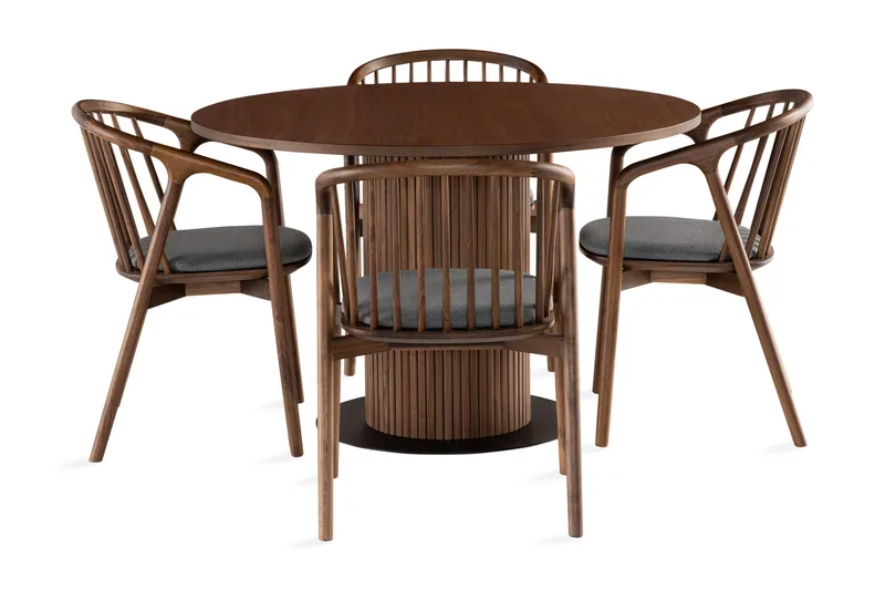 Noira Matgrupp 120 cm Runt Matbord med 4 Noira Stolar - Valnöt - Products - Möbler - Bord & matgrupp - Matgrupp