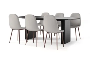 Noira Ovalt Matbord 220 cm Svart +  6 st Nibe stol beige med valnöt ben - Svart/Beige - Products - Möbler - Bord & matgrupp - Matgrupp