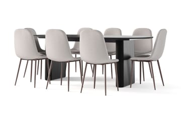 Noira Ovalt Matbord 220 cm Svart +  8 st Nibe stol grå med valnöt ben - Svart/Grå - Products - Möbler - Bord & matgrupp - Matgrupp
