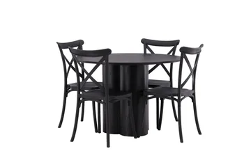 Olivia Matgrupp 110 cm Rund med 4 Crosett Stolar - Svart - Products - Möbler - Bord & matgrupp - Matgrupp