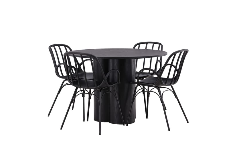 Olivia Matgrupp 110 cm Rund med 4 Dyrön Stolar - Svart - Products - Möbler - Bord & matgrupp - Matgrupp