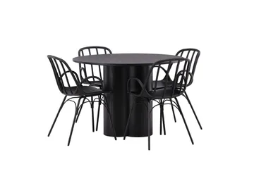 Olivia Matgrupp 110 cm Rund med 4 Dyrön Stolar - Svart - Products - Möbler - Bord & matgrupp - Matgrupp