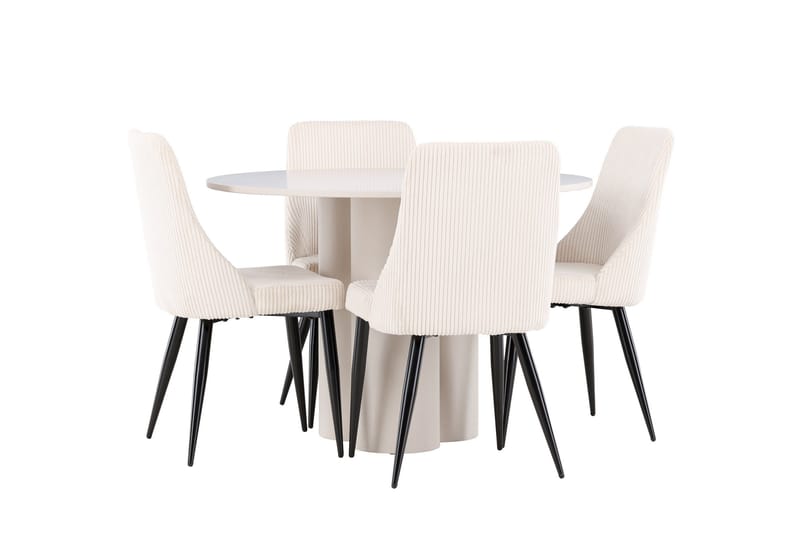 Olivia Matgrupp 110 cm Rund med 4 Leone stolar - Beige/Beige - Products - Möbler - Bord & matgrupp - Matgrupp