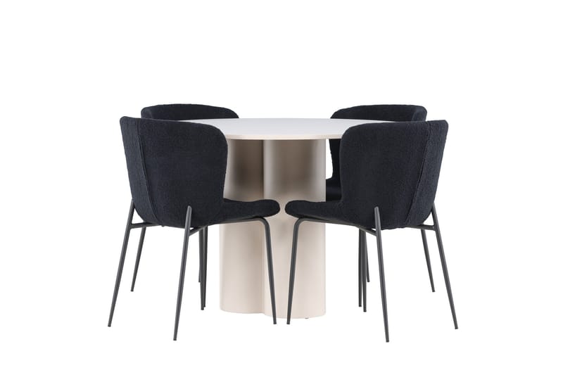 Olivia Matgrupp 110 cm Rund med 4 Modesto stolar - Beige/Svart - Products - Möbler - Bord & matgrupp - Matgrupp