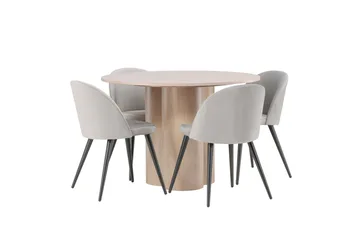 Olivia Matgrupp 110 cm Rund med 4 Velvet stolar - Whitewash - Products - Möbler - Bord & matgrupp - Matgrupp
