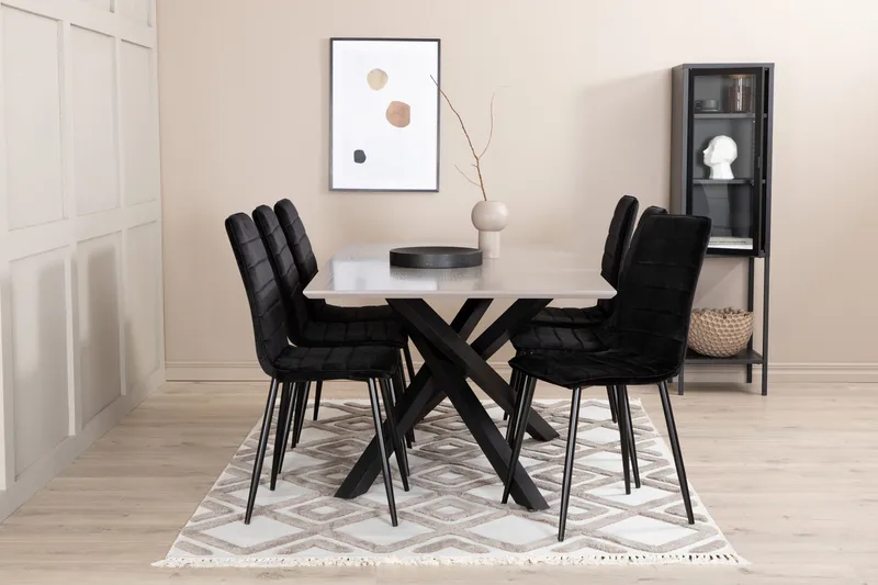 Penny Matgrupp 190 cm inkl 6 Robin Sammetsstolar - Grå/Svart - Products - Möbler - Bord & matgrupp - Matgrupp
