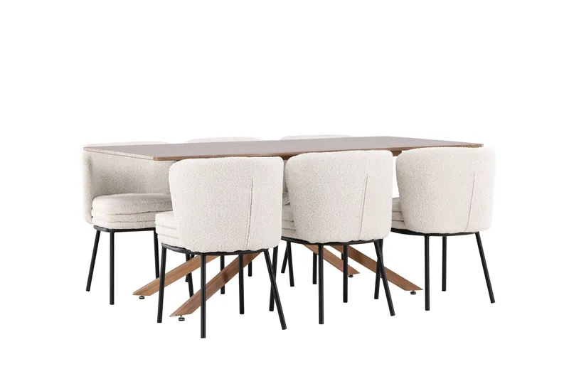 Piazza Matgrupp 180 cm Rektangulär med 6 Agnes stolar - Mocca/Vit - Products - Möbler - Bord & matgrupp - Matgrupp