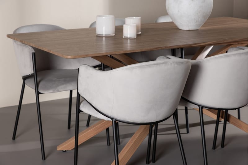 Piazza Matgrupp 180 cm Rektangulär med 6 Evelina stolar - Mocca/Grå - Products - Möbler - Bord & matgrupp - Matgrupp