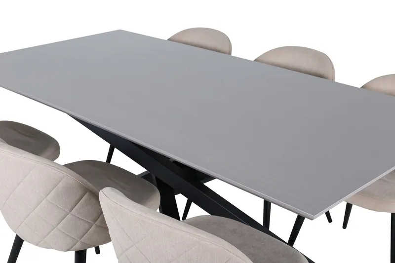 Piazza Matgrupp 180 cm Rektangulär med 6 Velvet stolar - Beige - Products - Möbler - Bord & matgrupp - Matgrupp