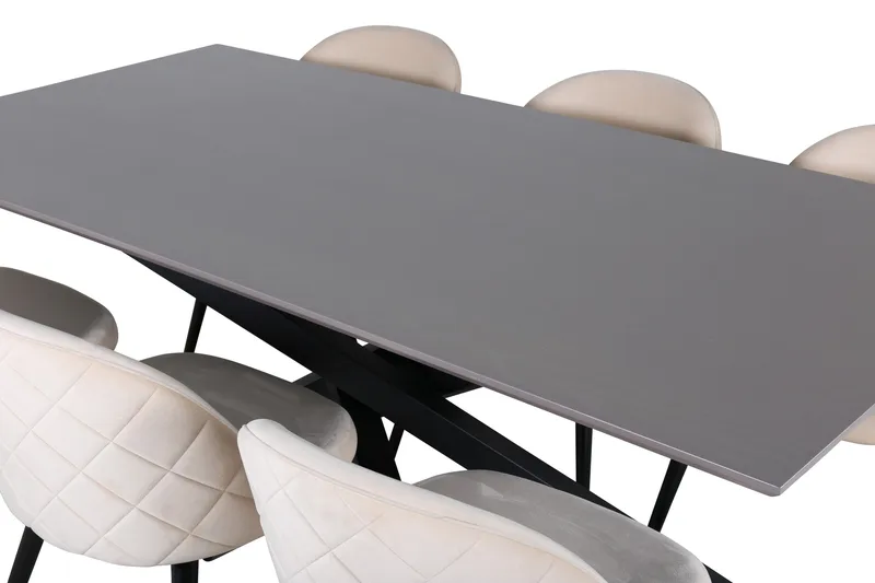 Piazza Matgrupp 180 cm Rektangulär med 6 Velvet stolar - Beige - Products - Möbler - Bord & matgrupp - Matgrupp