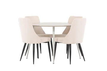 Plaza Matgrupp 120 cm Rund med 4 Leone stolar - Beige/Beige - Products - Möbler - Bord & matgrupp - Matgrupp