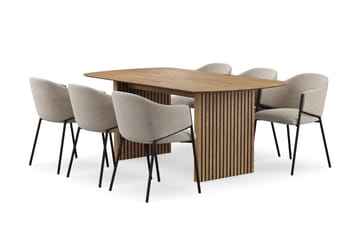 Richeto Matbord 180 cm med 6 Filip Matstolar - Naturlig finish / Taupe Bouclé - Products - Möbler - Bord & matgrupp - Matgrupp