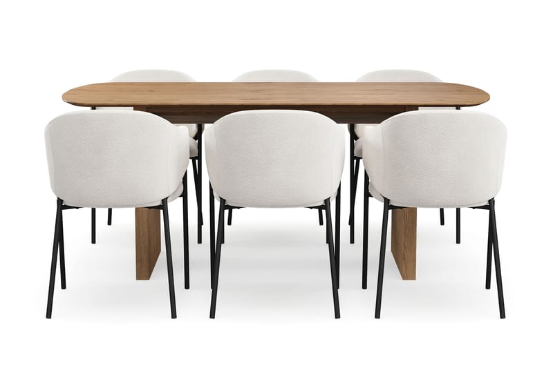 Richeto Matbord 180 cm med 6 Filip Matstolar - Naturlig finish / Vit Bouclé - Products - Möbler - Bord & matgrupp - Matgrupp