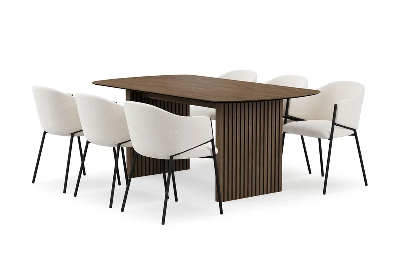 Richeto Matbord 180 cm med 6 Filip Matstolar, Rökt ek / Vit Bouclé