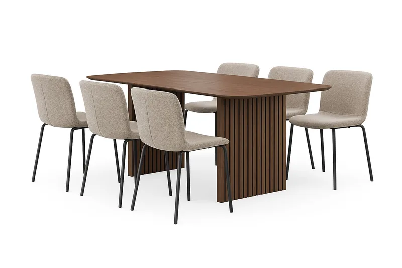 Richeto Matbord 180 cm med 6 Katy Matstolar, Rökt ek / Greige Bouclé