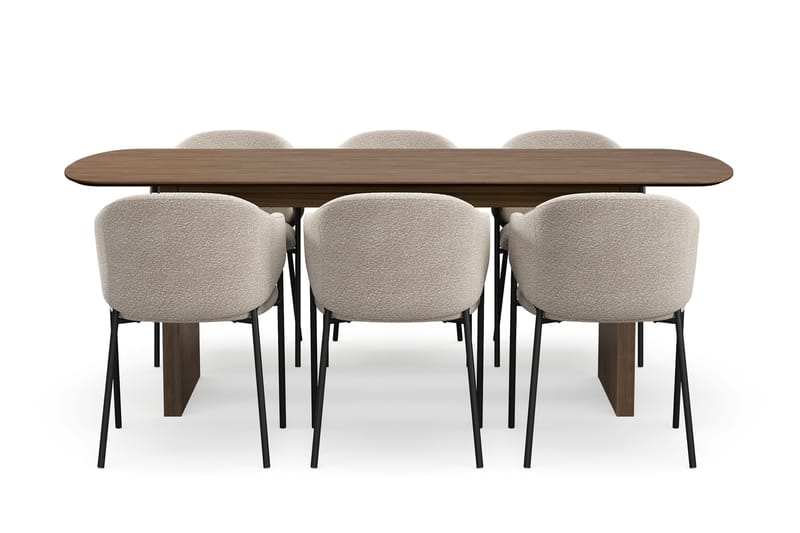 Richeto Matbord 210 cm med 6 Filip Matstolar - Rökt ek / Taupe Bouclé - Products - Möbler - Bord & matgrupp - Matgrupp