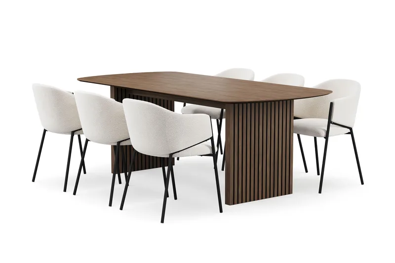 Richeto Matbord 210 cm med 6 Filip Matstolar, Rökt ek / Vit Bouclé
