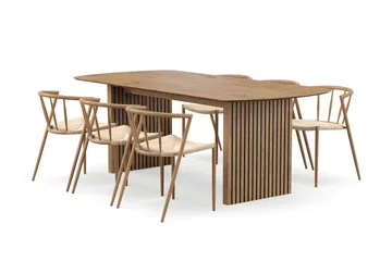 Richeto Matbord 210 cm med 6 Winston Matstolar - Naturlig finish / Beige / Metallben Ek - Products - Möbler - Bord & matgrupp - Matgrupp