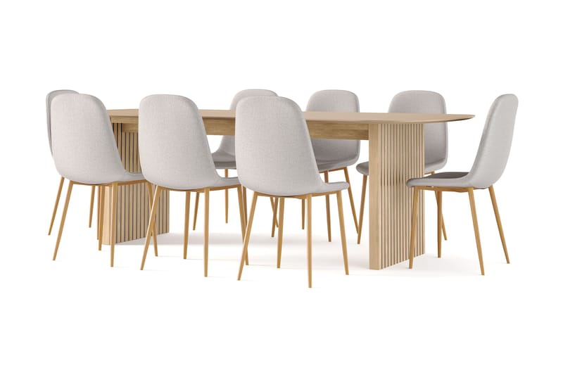 Richeto Matbord 240 cm ek +  8 st Nibe stol grå med ek ben - Natur/Grå - Products - Möbler - Bord & matgrupp - Matgrupp