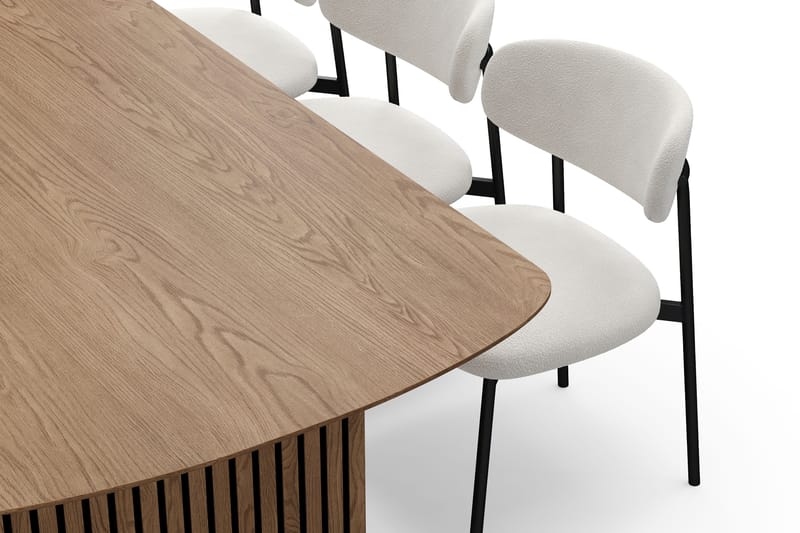 Richeto Matbord 240 cm med 6 Lucy Matstolar - Naturlig finish / Vit Bouclé / Metallben Svart - Products - Möbler - Bord & matgrupp - Matgrupp