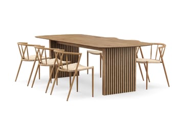 Richeto Matbord 240 cm med 6 Winston Matstolar - Naturlig finish / Beige / Metallben Ek - Products - Möbler - Bord & matgrupp - Matgrupp