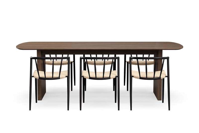 Richeto Matbord 240 cm med 6 Winston Matstolar - Rökt ek / Beige / Metallben Svart - Products - Möbler - Bord & matgrupp - Matgrupp