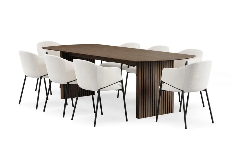 Richeto Matbord 240 cm med 8 Filip Matstolar, Rökt ek / Vit Bouclé