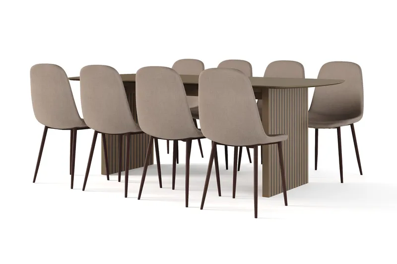 Richeto Matbord Rökt Ek 210 cm valnöt +  8 st Nibe stol brun med valn öt ben, Brun