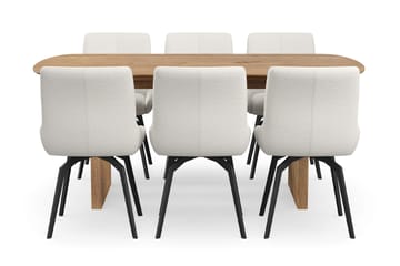 Richeto Matgrupp 180 cm med 6 Mora Snurrstolar - Naturlig finish/Ljusbeige - Products - Möbler - Bord & matgrupp - Matgrupp