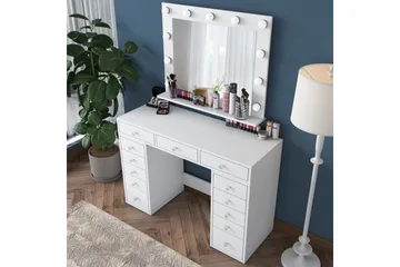 Ramender Stort Sminkbord med spegel och lampor med förvaring - Vit - Products - Möbler - Bord & matgrupp - Sminkbord & toalettbord