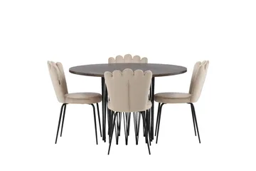Stone Matgrupp 120 cm Rund med 4 Limhamn stolar, Beige
