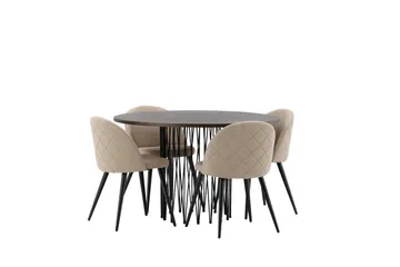 Stone Matgrupp 120 cm Rund med 4 Velvet stolar - Beige - Products - Möbler - Bord & matgrupp - Matgrupp