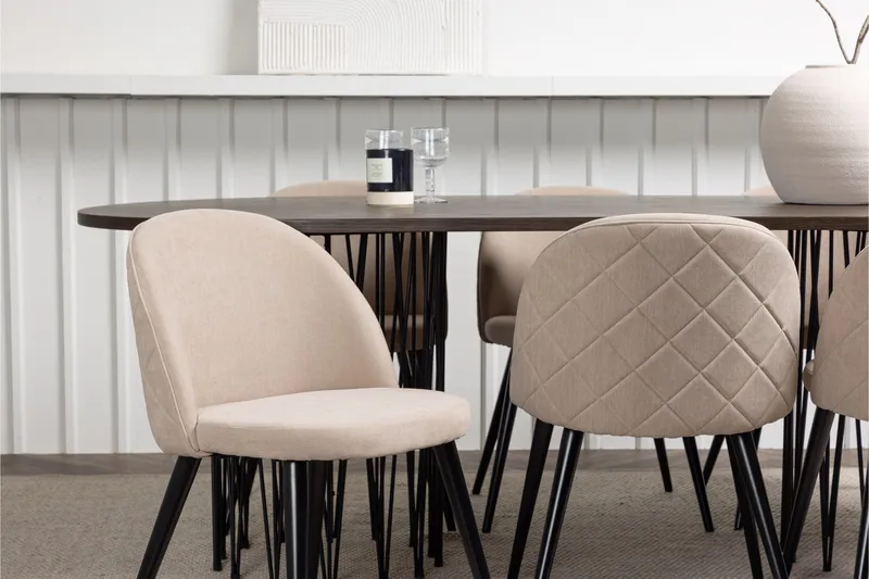 Stone Matgrupp 220 cm Rektangulär med 6 Velvet stolar - Beige - Products - Möbler - Bord & matgrupp - Matgrupp