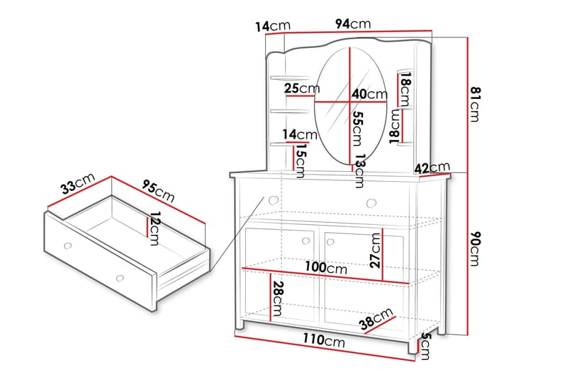 Storys Sminkbord 110x42 cm - Vit - Products - Möbler - Bord & matgrupp - Sminkbord & toalettbord