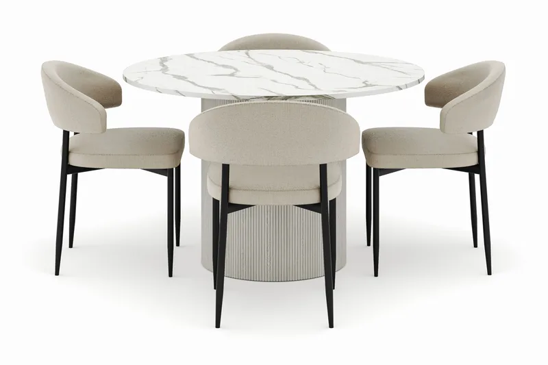 Uppveda Matbord 120 cm Rund med 4 Sawako Stolar - Vit - Products - Möbler - Bord & matgrupp - Matgrupp