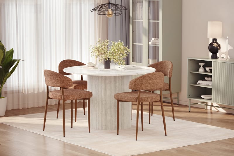 Uppveda Matbord 120 cm Rund med 4 st Jairam Matstolar - Vit - Products - Möbler - Bord & matgrupp - Matgrupp