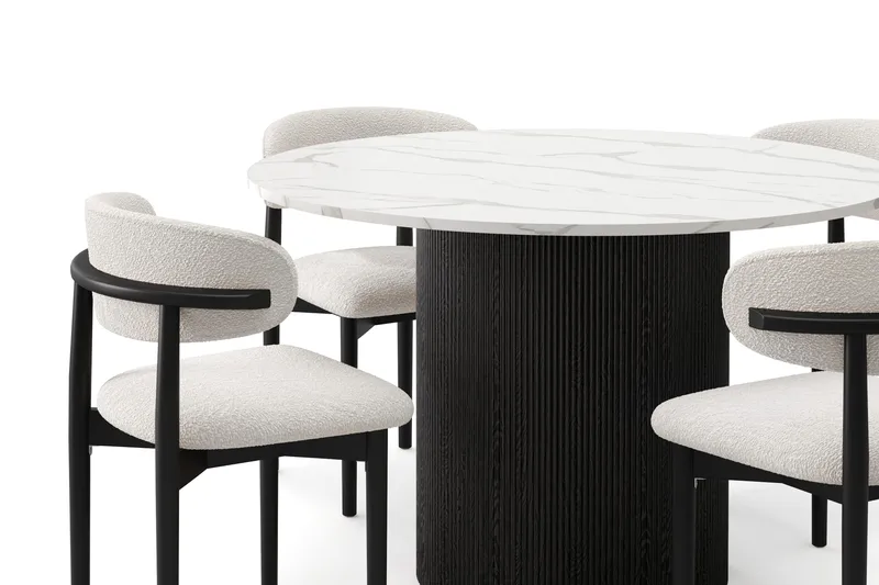 Uppveda Matbord 120 cm Rund med 4 st Jaiveer Matstolar - Svart/Vit - Products - Möbler - Bord & matgrupp - Matgrupp