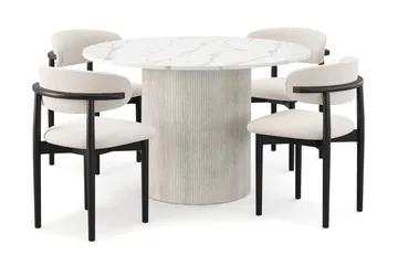 Uppveda Matbord 120 cm Rund med 4 st Jaiveer Matstolar - Vit - Products - Möbler - Bord & matgrupp - Matgrupp