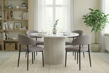 Uppveda Matbord 120 cm Runt Vitt med 4 Sawako Greige Stolar - Vit/Greige - Products - Möbler - Bord & matgrupp - Matgrupp