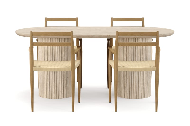 Uppveda Matbord Travetin utseende med 4 st Jamna Karmstolar - Beige - Products - Möbler - Bord & matgrupp - Matgrupp