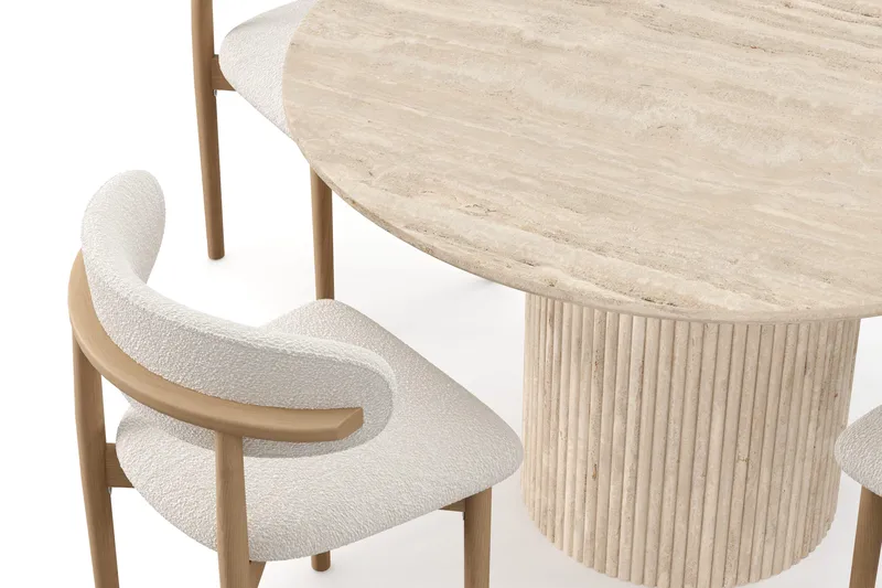 Uppveda Runt Matbord 120cm Travetin utseende med 4 st Jaiveer Matstolar - Beige - Products - Möbler - Bord & matgrupp - Matgrupp