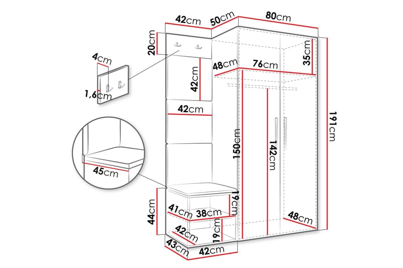 Farosa Hallmöbelset - Vit/Svart - Products - Möbler - Hallmöbler - Möbelset för hall & entre