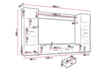 Apryl Modern TV Mediamöbel med Vitrinskåp och LED-belysning - Svart / Trä / Glas - Products - Möbler - TV- & Mediamöbler - TV-möbelset