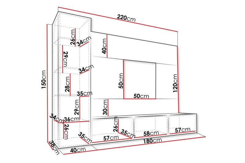 Bernice Tv-skåp 220x38 cm - Svart - Products - Möbler - TV- & Mediamöbler - TV-möbelset